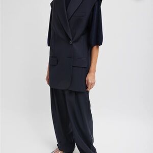 Tibi Tropical Wool Liam Vest, Navy, S